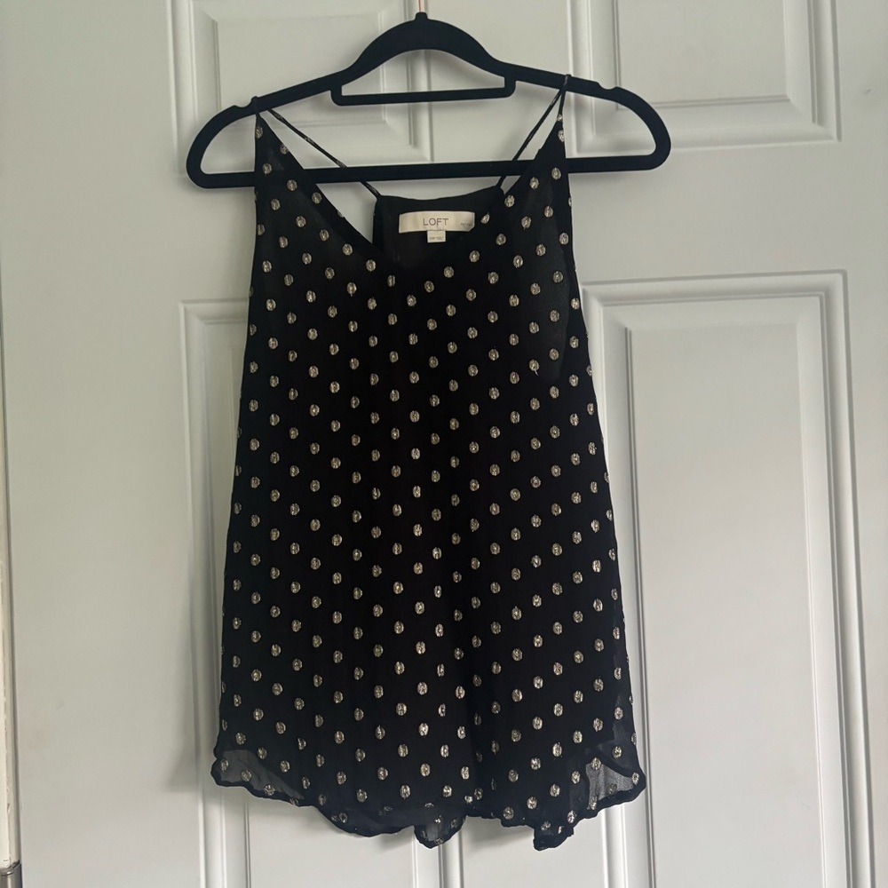 ❤️2/$15 or 3/$21❤️LOFT Black and Gold Dot Camisole Sleeveless Top, Size PXS